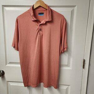 PGA Tour Golf Polo Size Men Large Orange Stripes Short Sleeve Lightweight Shirt